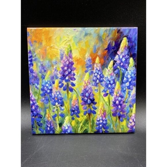 Katy Imhoff of Katy Tiles, Inc. Texas Bluebonnets 6” x 6” Ceramic Tile Trivet